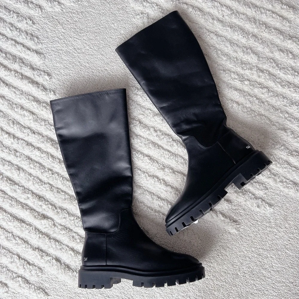 Stuart Weitzman Ultra Lug Platform Knee High Boots Black Leather US 11 MSRP $850