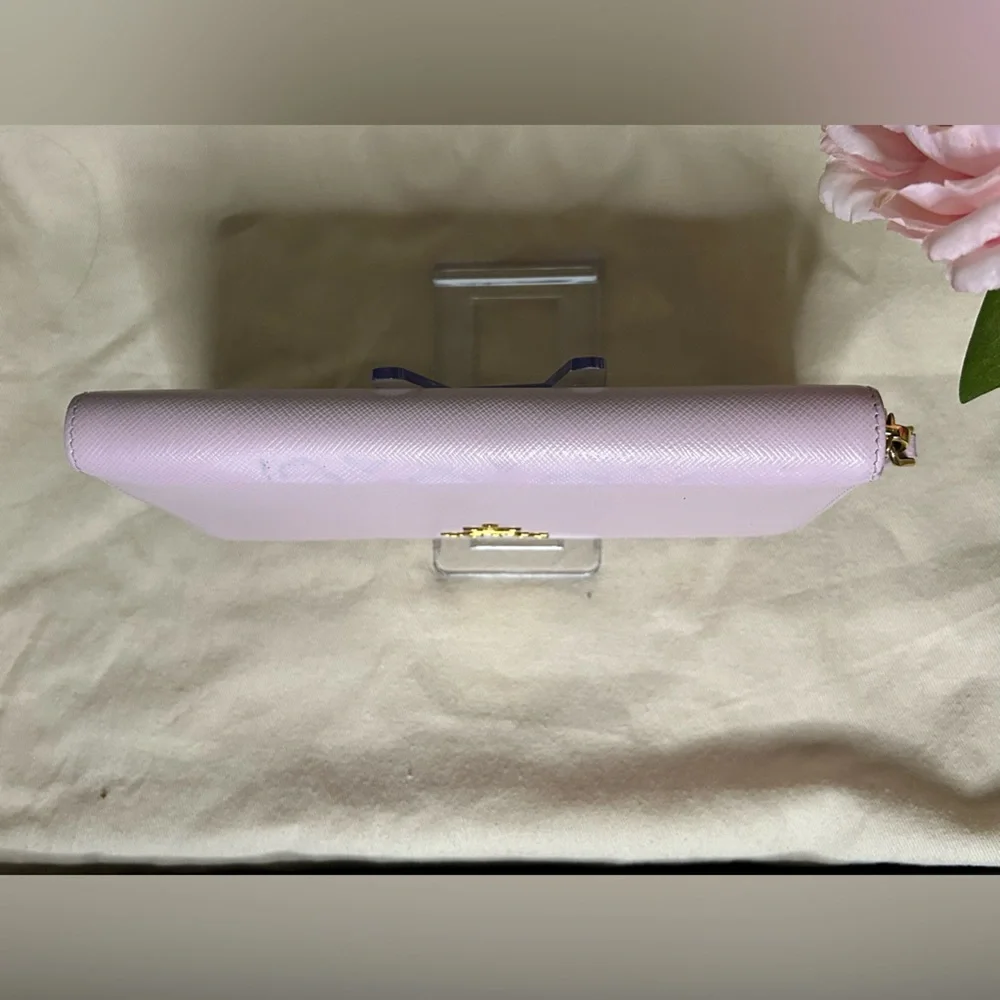 Prada Saffiano Lux Zip-Around Wallet (Light Pink) w/ Gold Logo