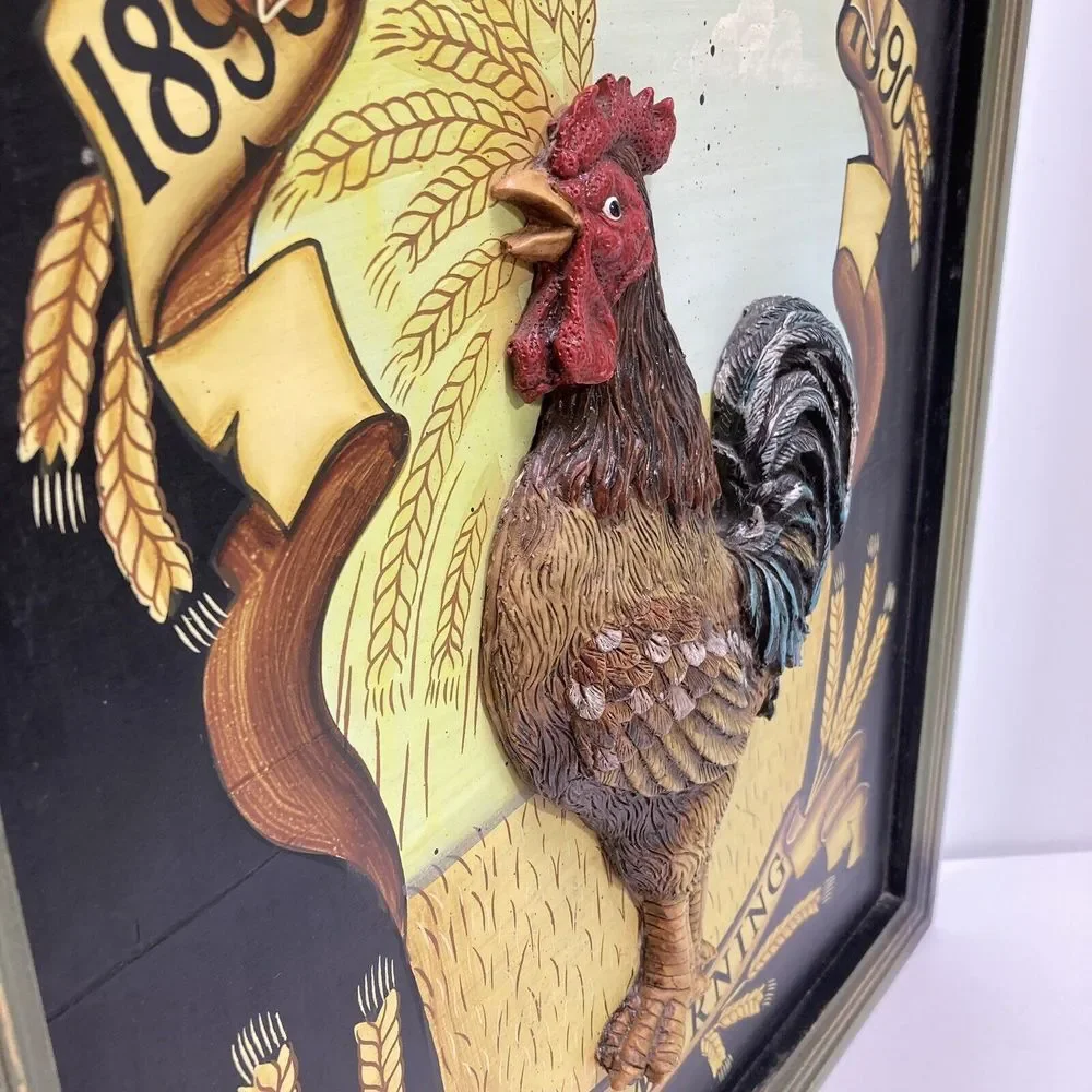 Vtg Large Wood‎ Rooster Chicken Picture Plaque w Raised Resin Rooster 26.5x17