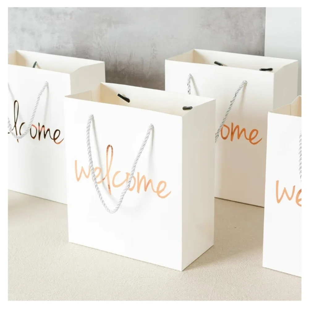 Elegant White and Gold Welcome Gift Bags 13 Pk