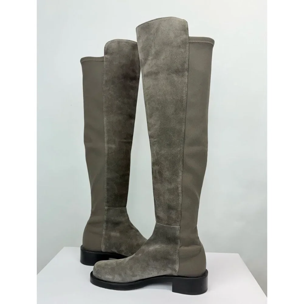 New Stuart Weitzman 5050 Bold Over The Knee Boot Grey Suede Sz 5.5