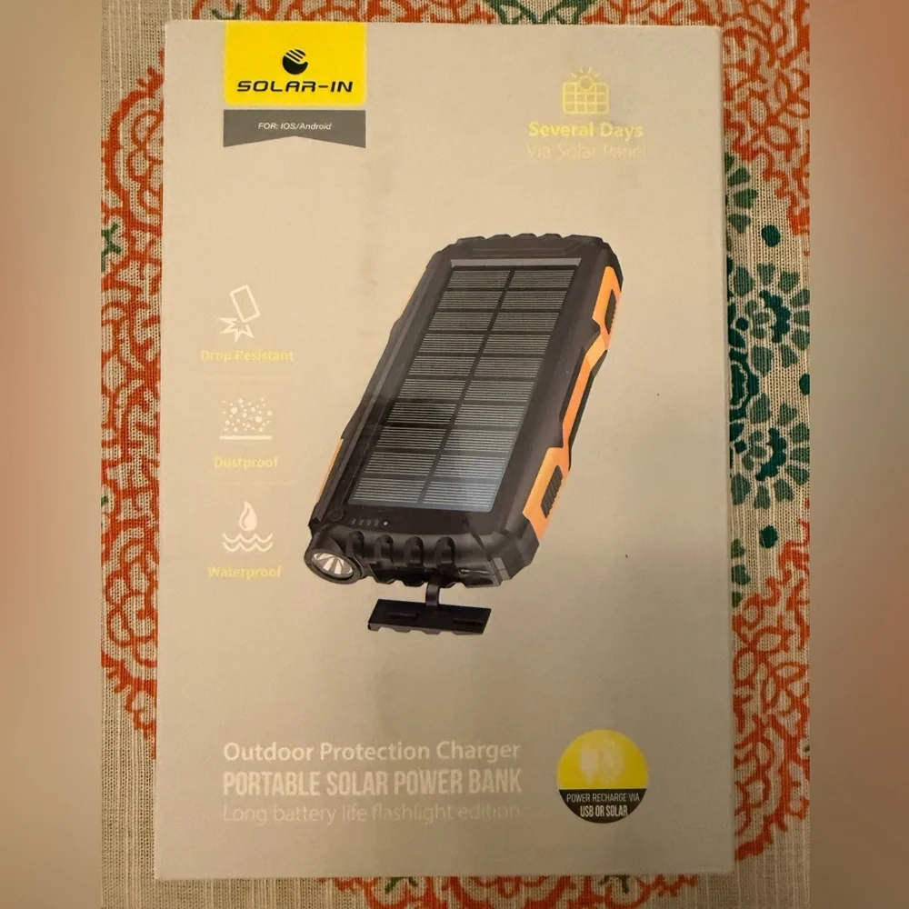 NWT Portable Solar Power Bank -black and orange
