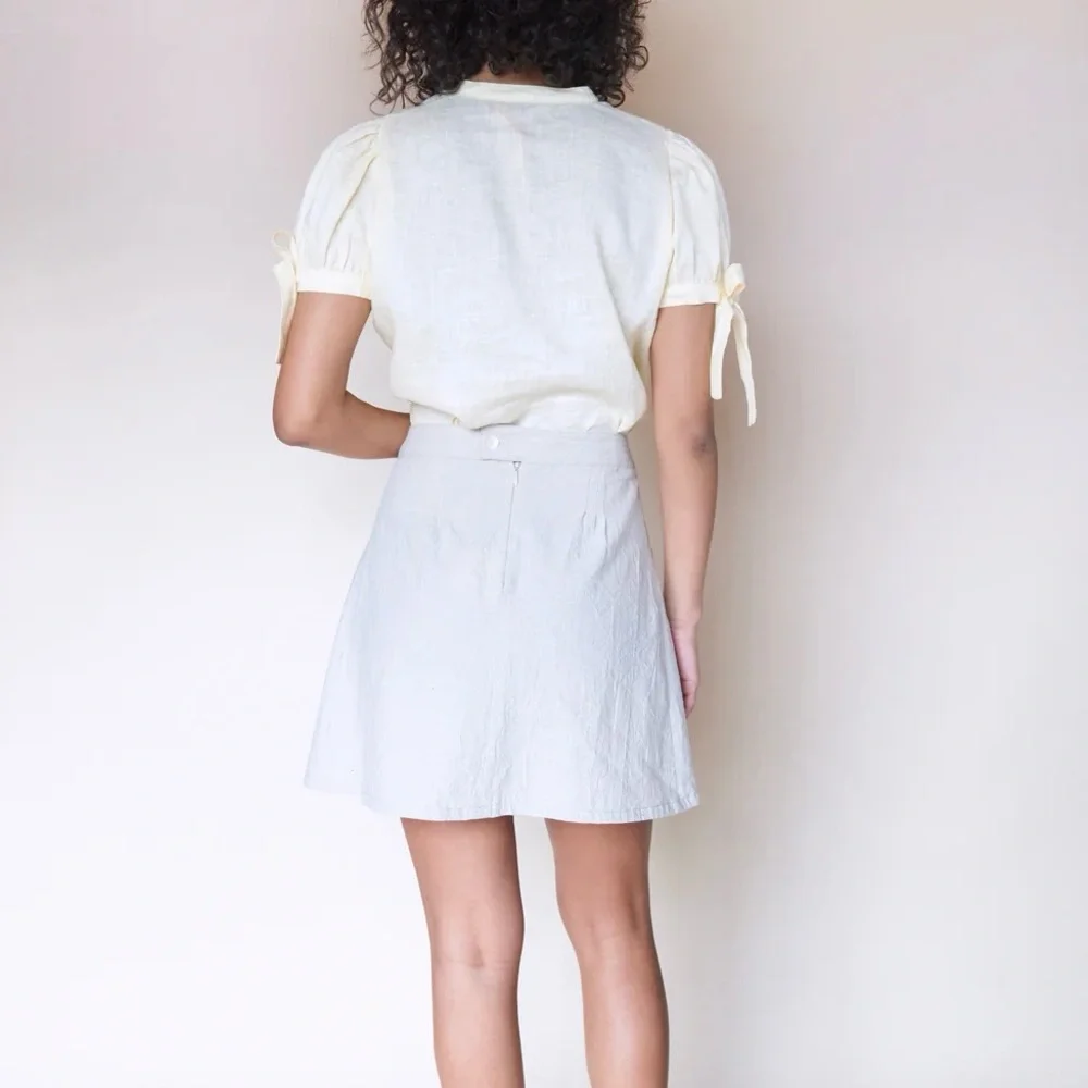 $275 Emma Rothkopf Linen Cotton Mini Pleated Tennis Skirt Large L Natural / Ecru