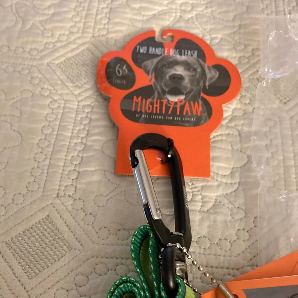 New Mighty Paw Double Handle 6 Ft Leash Carabiner Clip Reflective Stitching