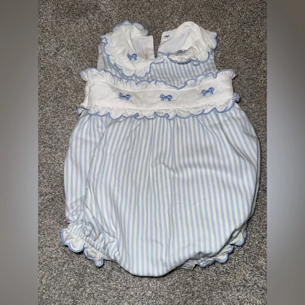 Adorable Blue Striped Romper with Bow Details