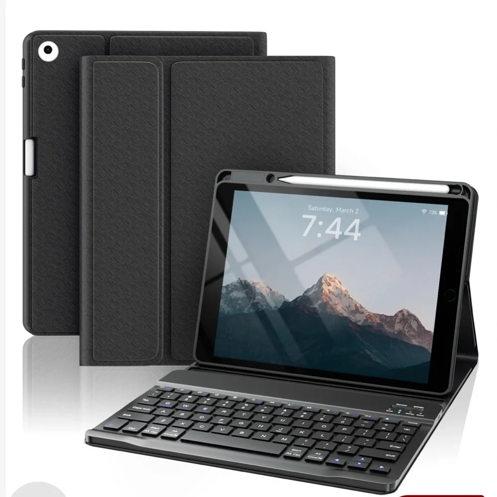 iPad 9.7 Case Cover with Detachable Keyboard Flip Stand Case-BLACK