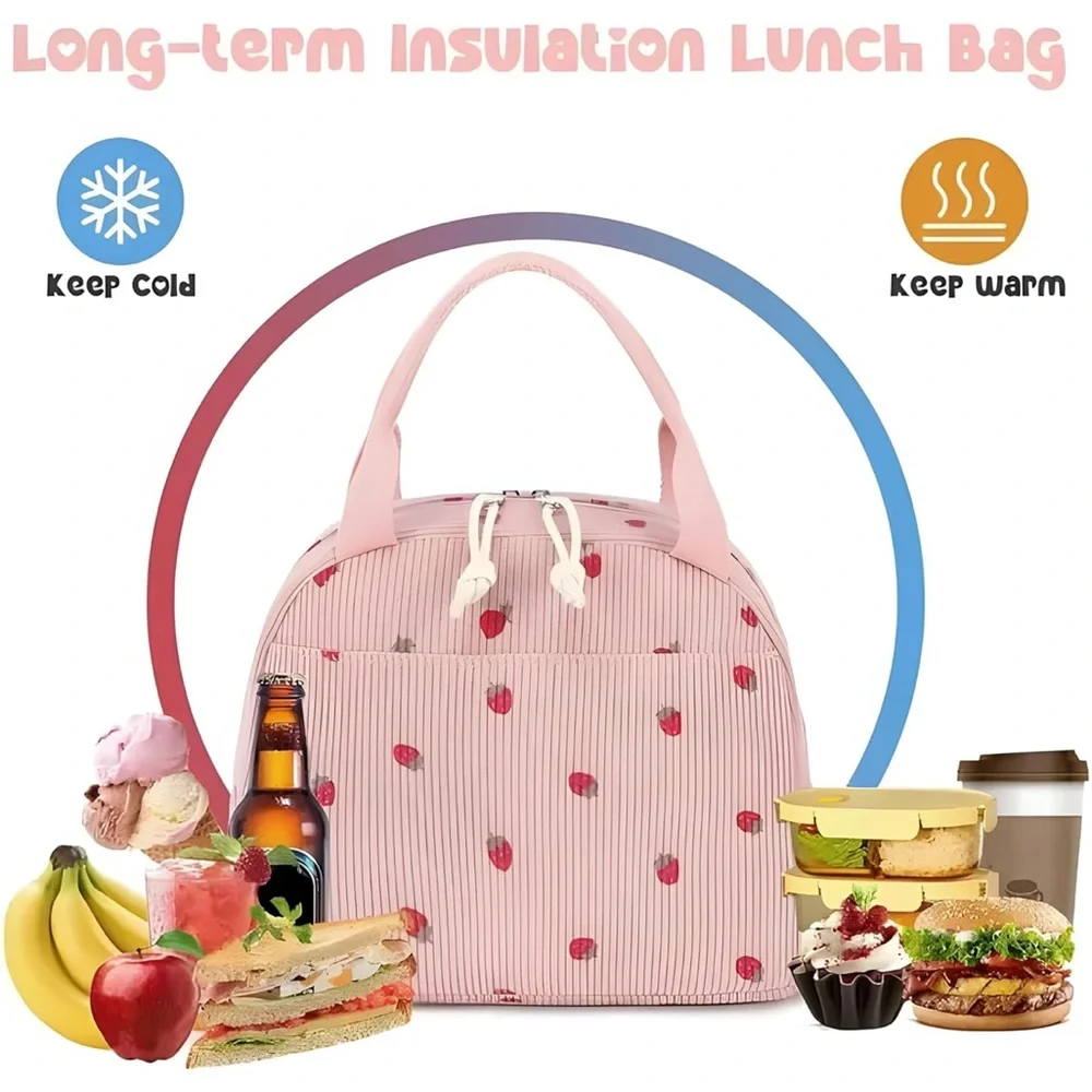 Sweet Strawberry Corduroy Lunch Bag