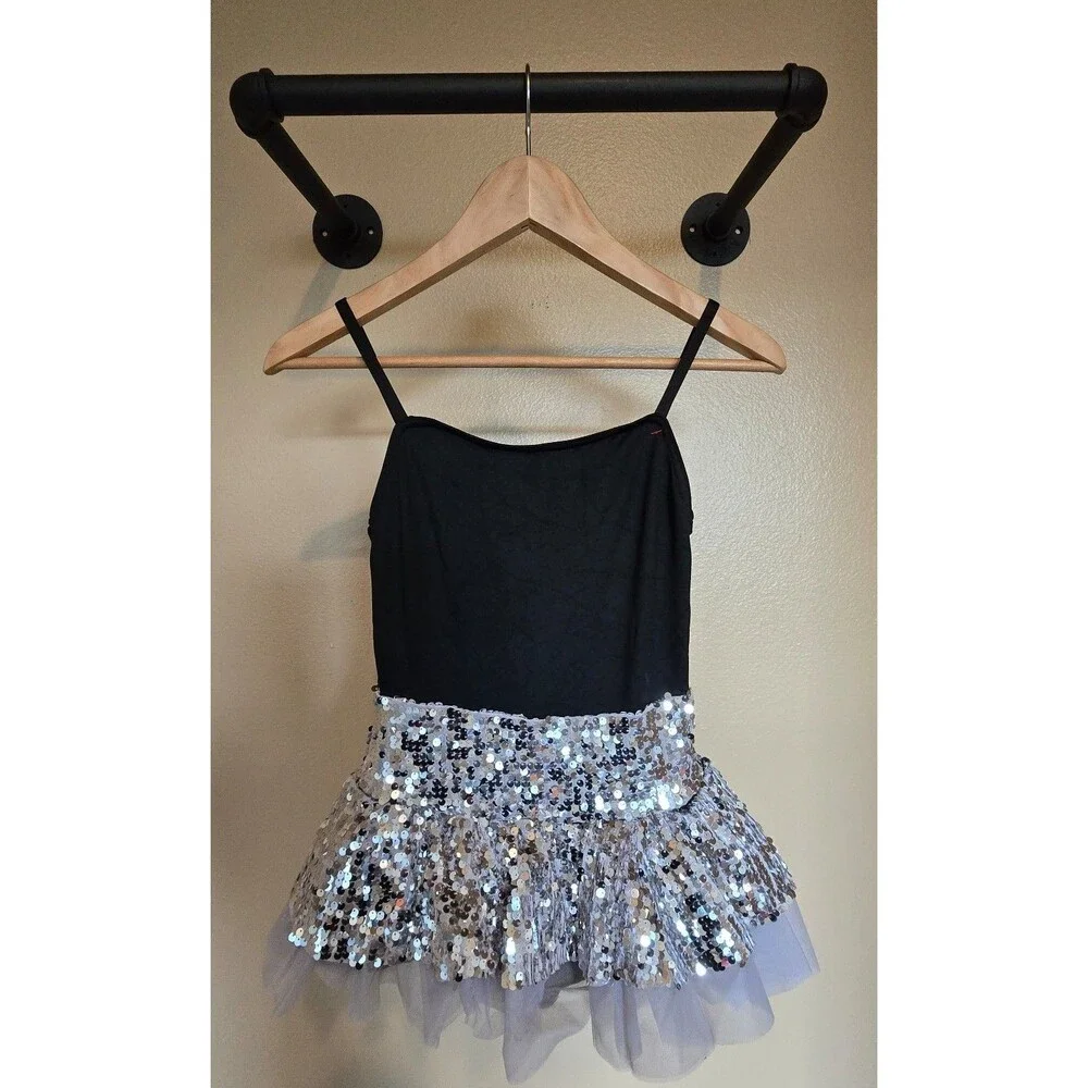 Weissman black and‎ silver sequin dance costume size CL (child size large)