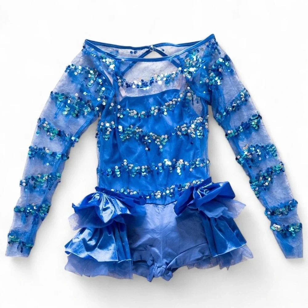 Weissman Blue Sequin Dance Costume Kids Size MC Sparkly Outfit