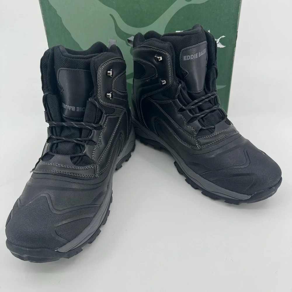 NEW Eddie Bauer Riley Winter Boots MENS Black Lace Up Water Resistant SIZE 11
