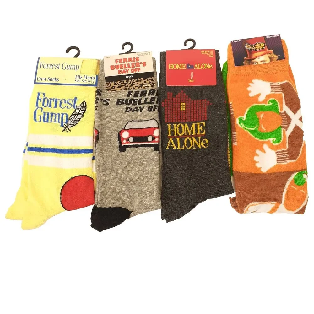 Movies Forest Ferris Wonka Home Alone Novelty Men Socks 4 Pair Sz 6-12 NWT