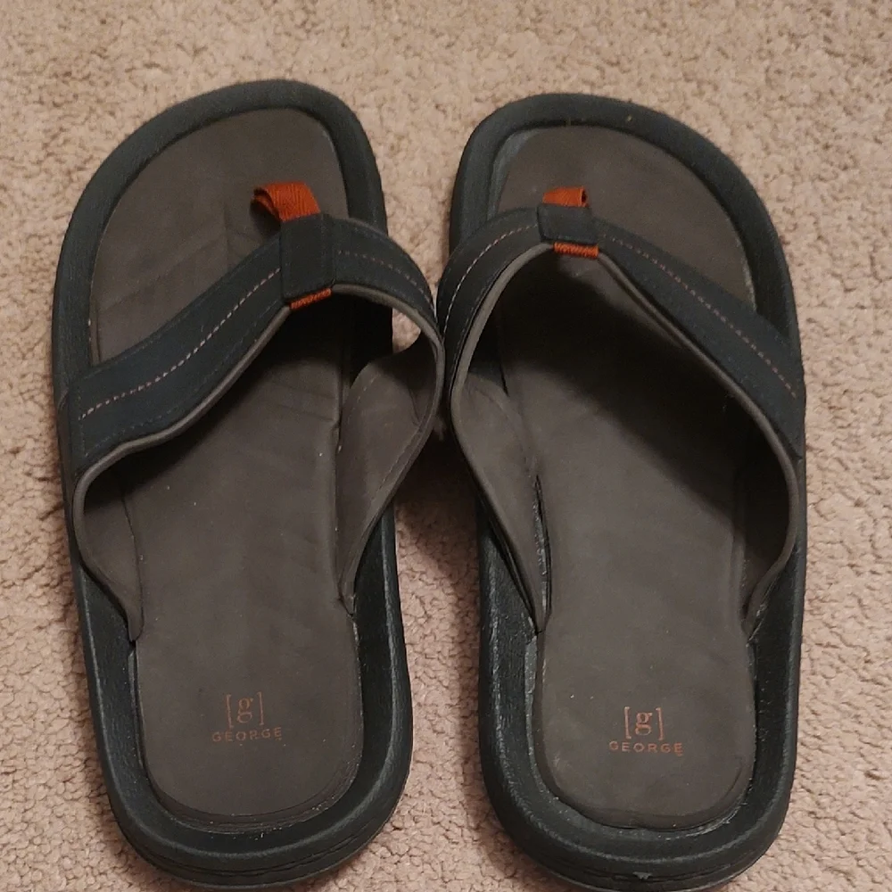 George Men's Black and Brown Sandals with Orange Accent