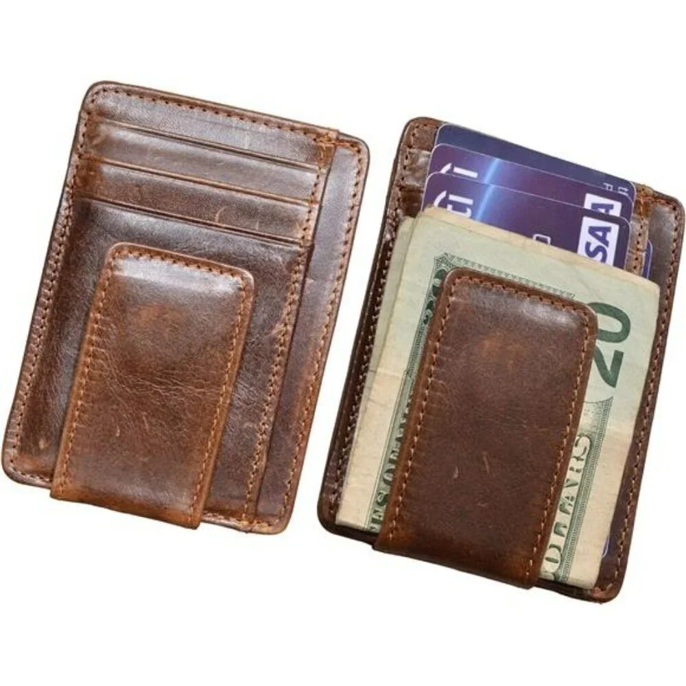 Money Clip RFID Front Pocket Wallet Men Leather Slim Minimalist Wallet Leather