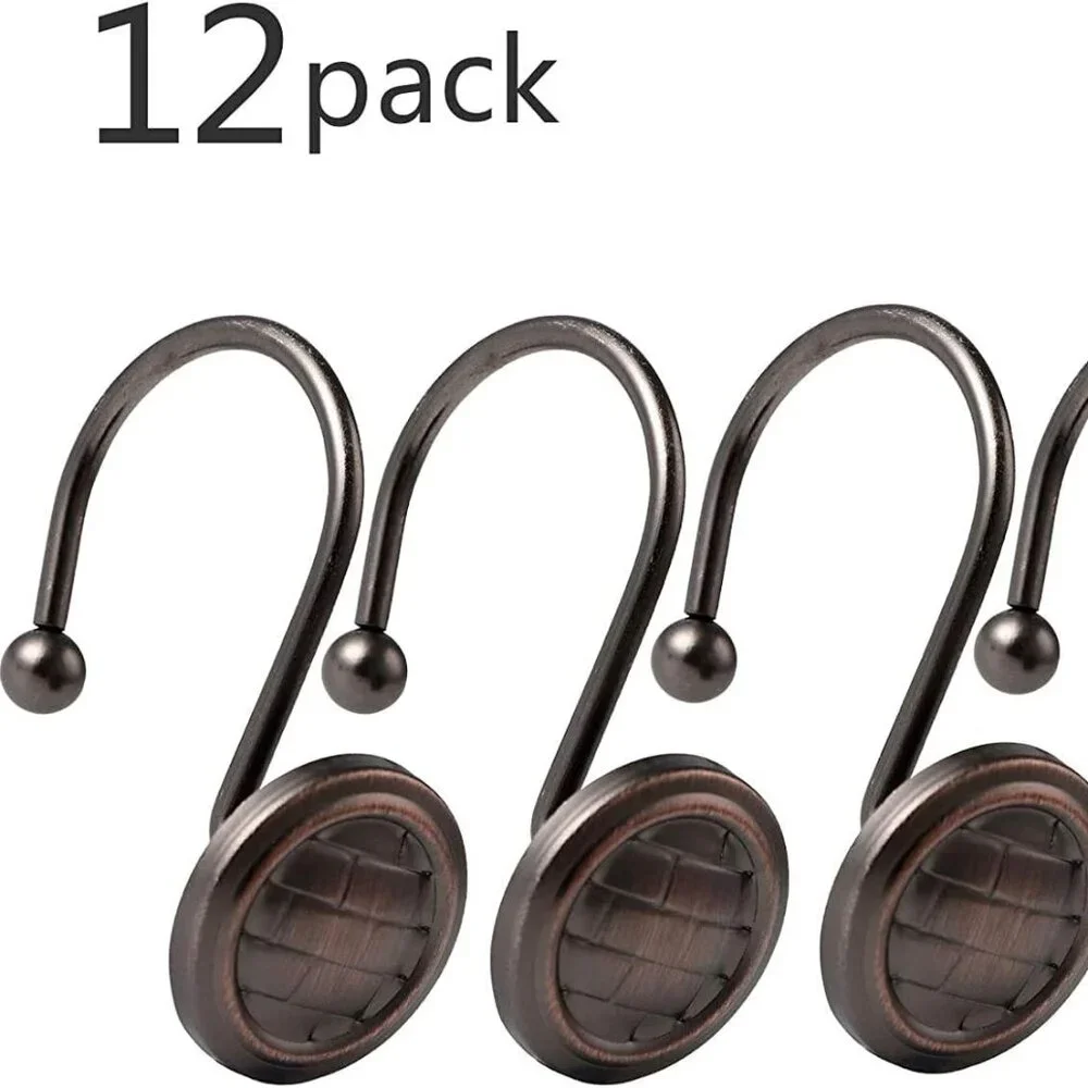 NEW Shower Curtain Rings Rust-Resistant Metal Shower Hooks Bronze 12 Pack