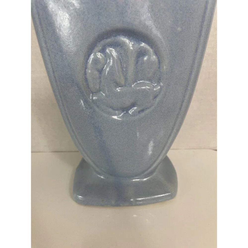 Robinson Ransbottom Vase Art Pottery Gazelle Deer Blue Ceramic 230 MCM VTG Retro
