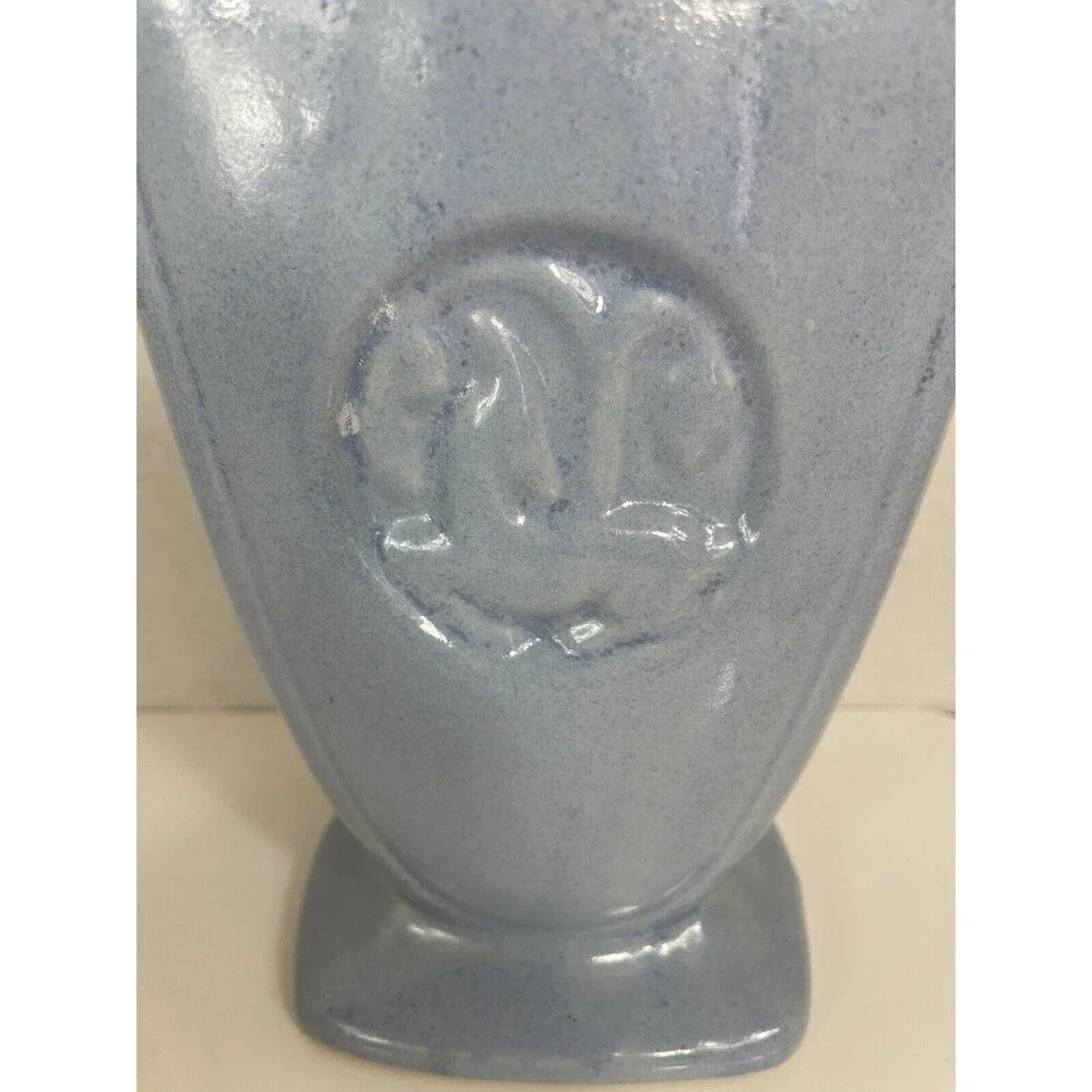 Robinson Ransbottom Vase Art Pottery Gazelle Deer Blue Ceramic 230 MCM VTG Retro