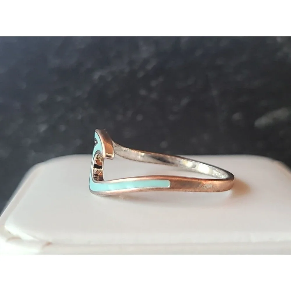 Pura Vida Silver Tone Blue Enamel Wave Ring, Size US 9.25 READ Description
