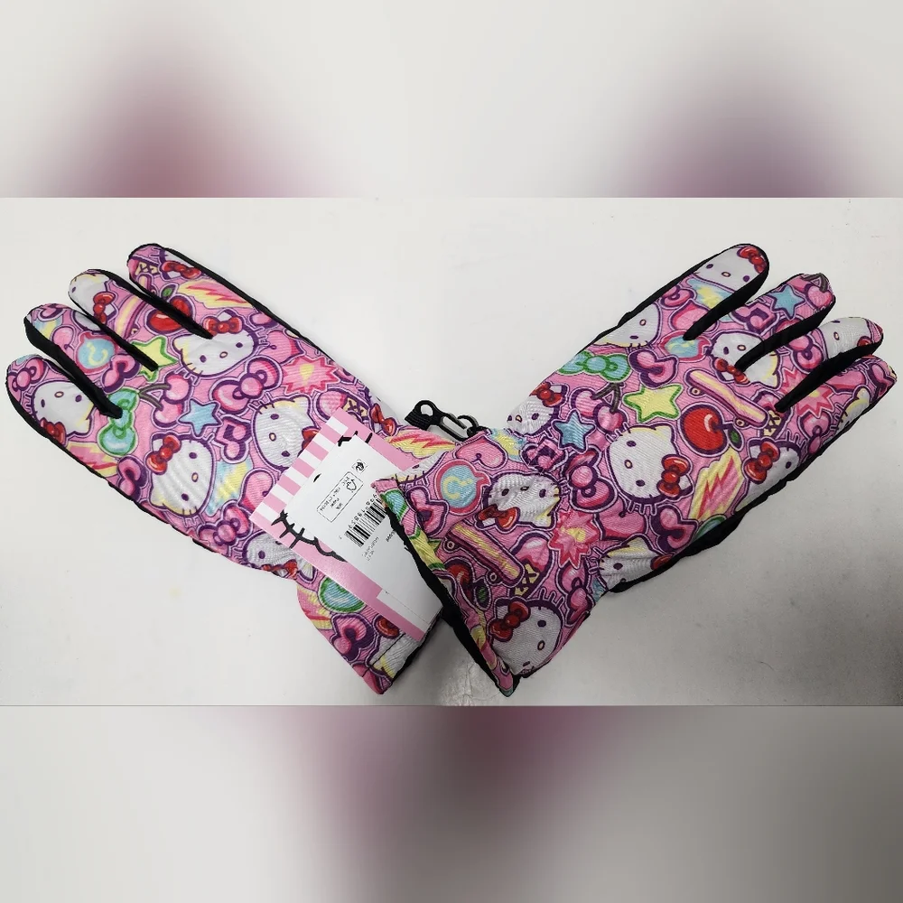S/M Girls Hello Kitty Ski Gloves Young Kids  Multicolor Pink Design Winter New