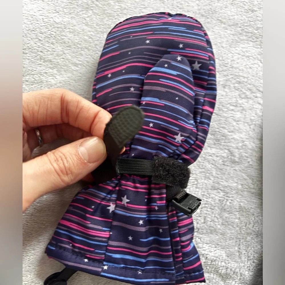 LL Bean Cold Buster Toddler Waterproof Mittens Blue/Pink Size 12-24M