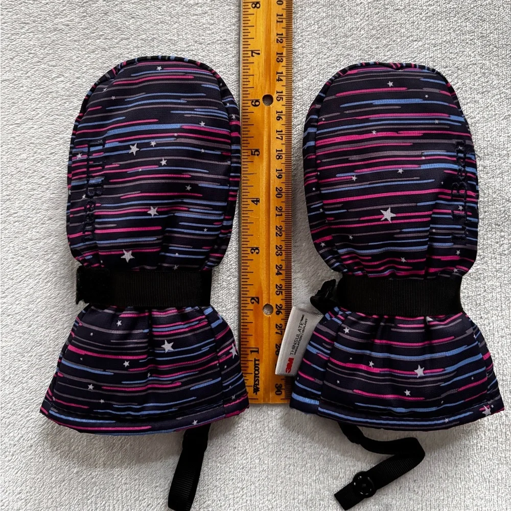 LL Bean Cold Buster Toddler Waterproof Mittens Blue/Pink Size 12-24M