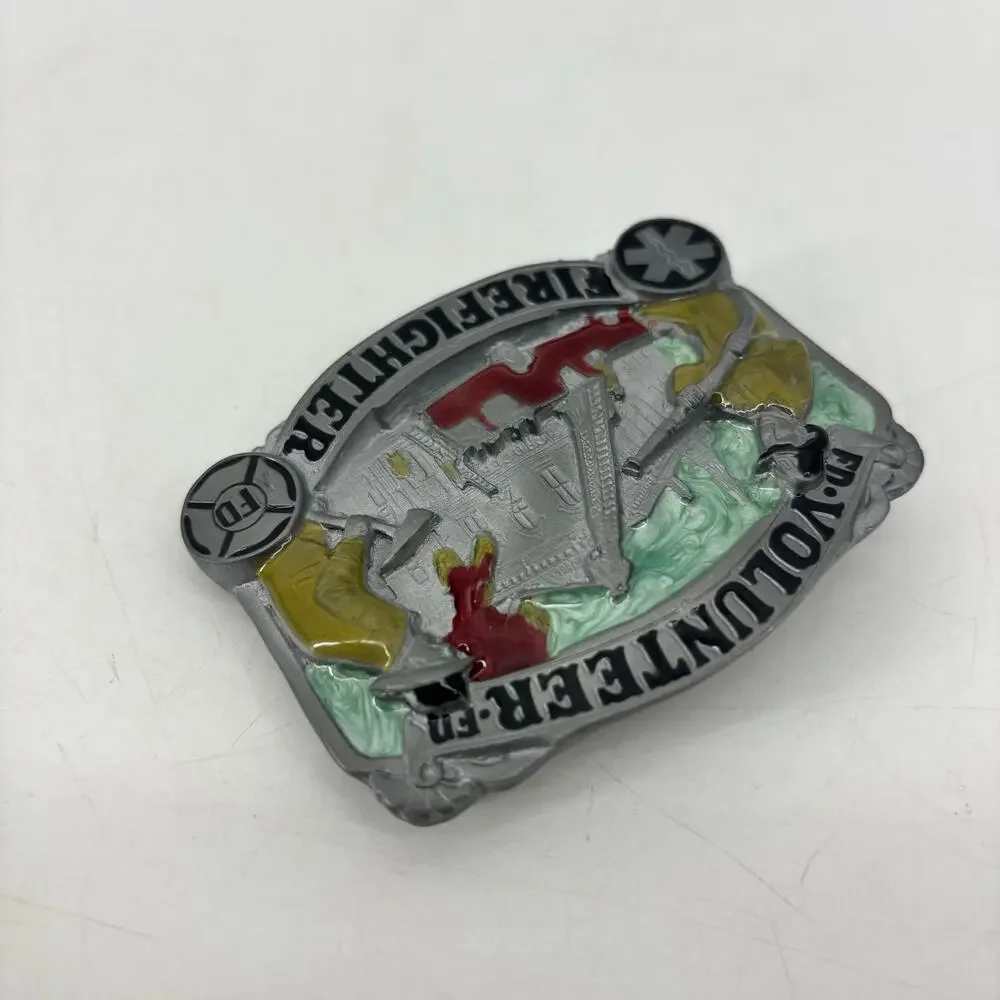 Volunteer Firefighter Belt Buckle Enamel Great American Buckle Co #1805