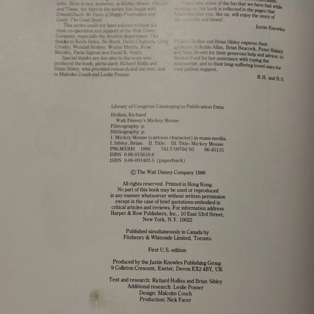Walt Disney's MICKEY MOUSE HIS LIFE & TIMES First edition 1986 Hardcover DJ