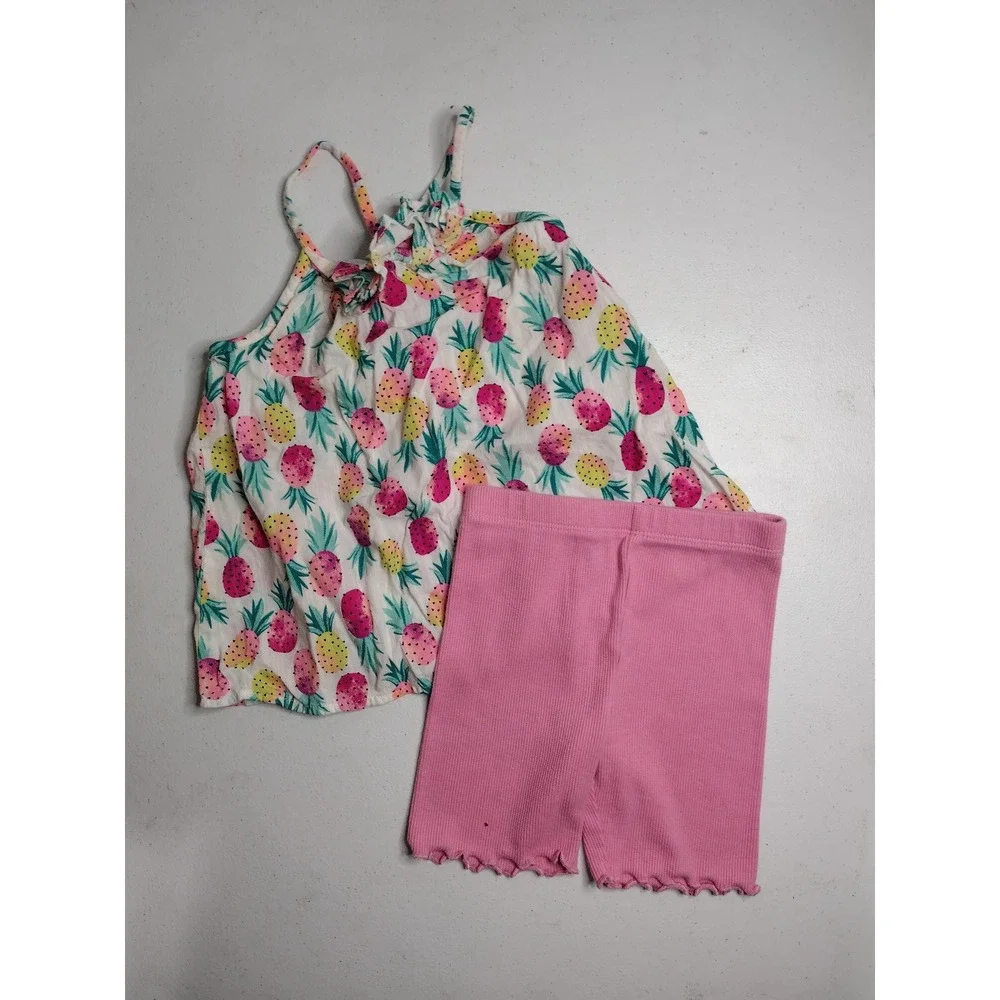 Jumping Beans Garanimals Girls 3T Pineapple Halter Top and Pink Biker Shorts Set