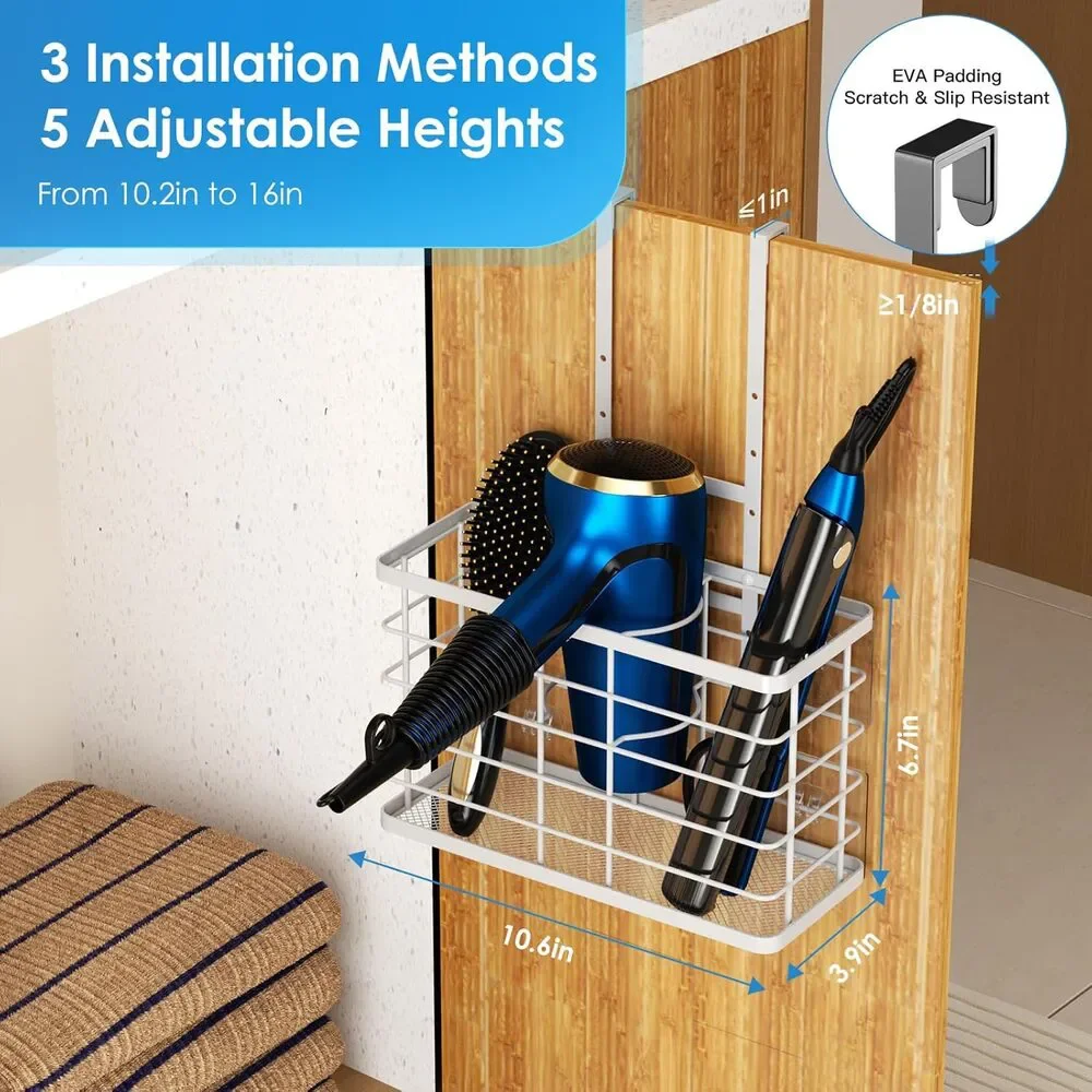 Hair Tool Organizer Wall Mount Dryer Holder Cabinet Door 3 in 1 No Drill