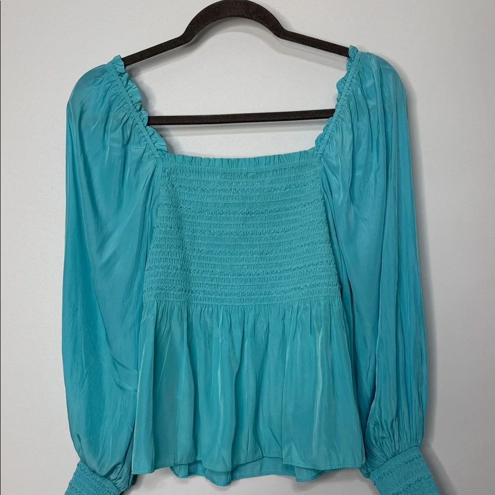 Boston Proper Blue Smocked Women's Long Sleeve Top Size Small