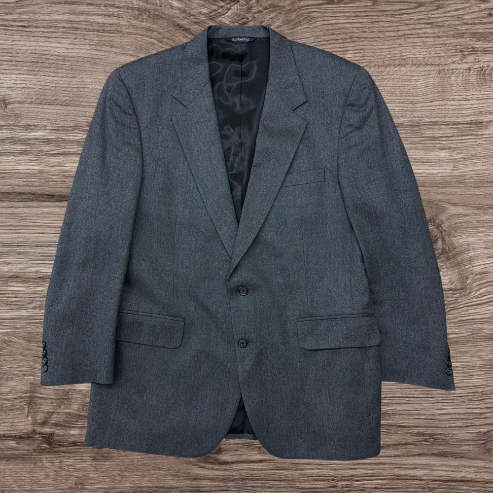 Burberrys Vintage Mens Pure Wool Blazer Sport Coat Charcoal Gray USA Made 44R