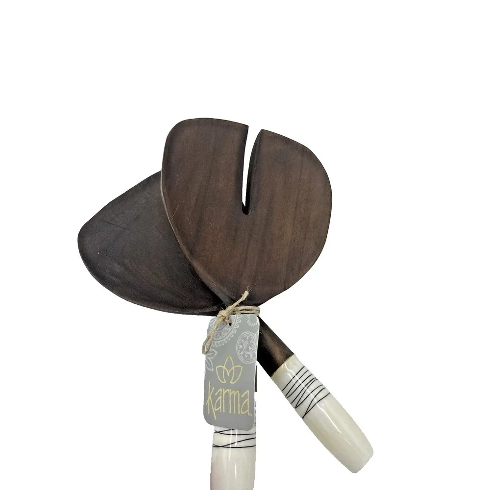 NWT Karma Gifts‎ Pr Walnut Wood Serving Spoons Boho Natural Salad Food Servers