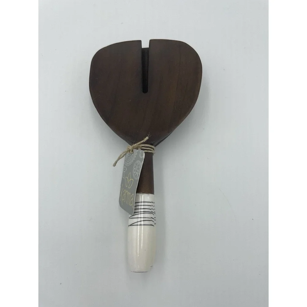 NWT Karma Gifts‎ Pr Walnut Wood Serving Spoons Boho Natural Salad Food Servers
