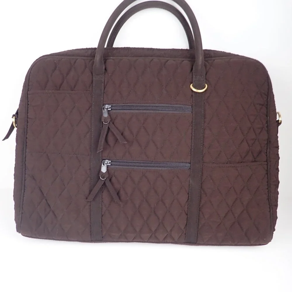 Vera Bradley Brown Quilted Laptop Bag Briefcase Travel