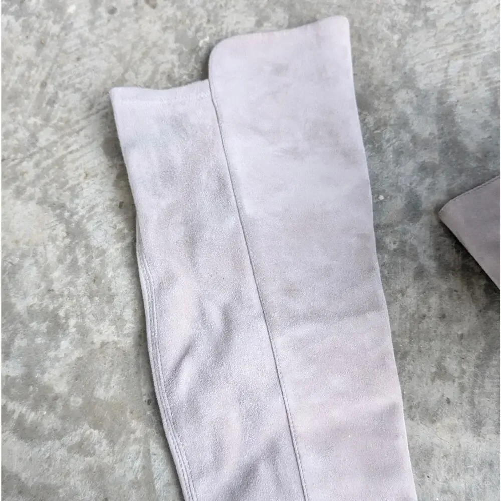 Stuart Weitzman Light Gray Gris Suede Allserve Over-The-Knee Boots, size 5.5M