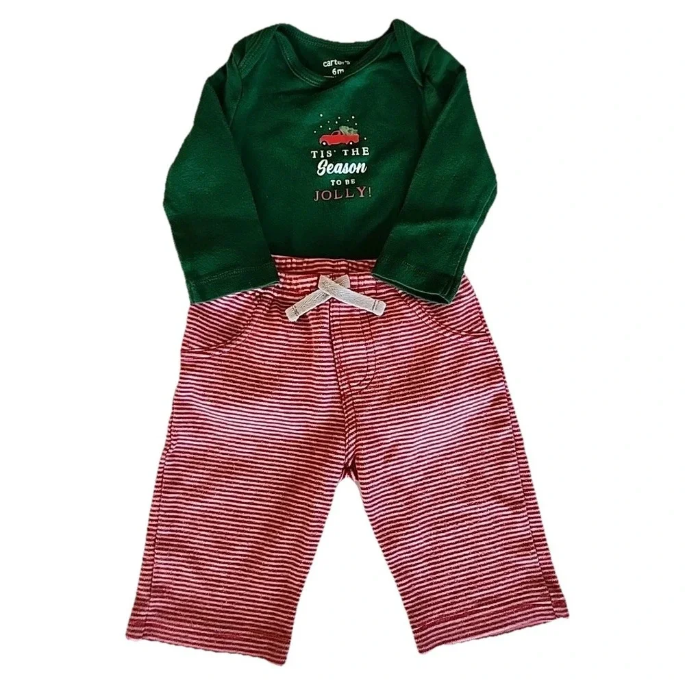 Carters 3-pc Holiday Winter Long Sleeve Bodysuits & Pant Set Baby Boy Sz 6 Mos