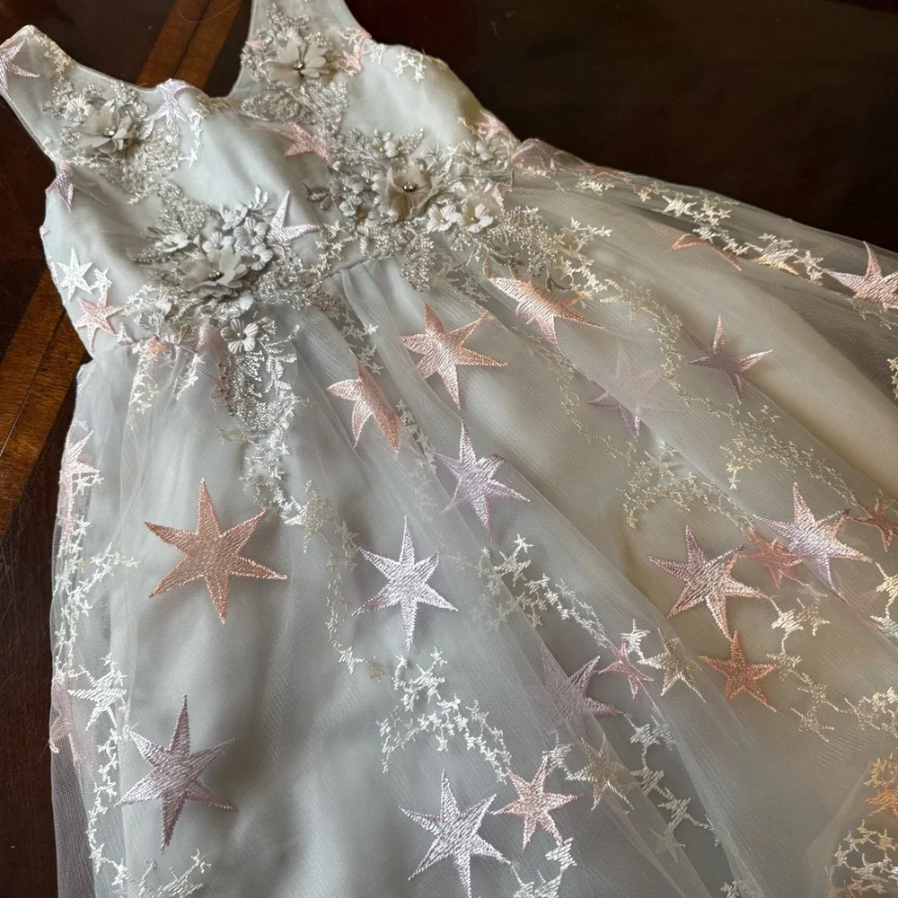 Sparkle Princess Tulle Dress w/ Stars Sz 140 (Fits 8-10 year old) Party Dress