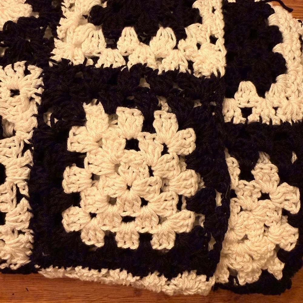 Vintage Black and White Crochet Blanket
