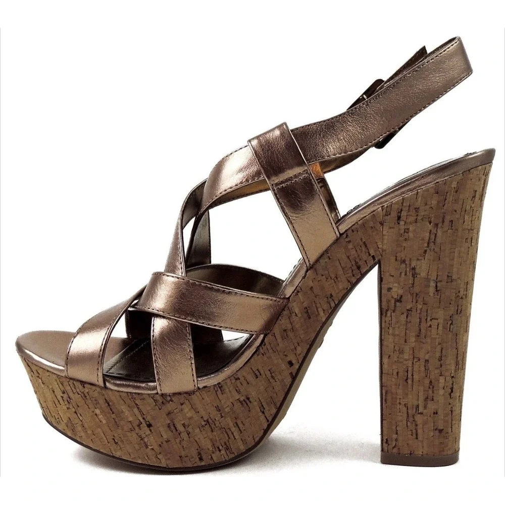 Vince Camuto Women's Duval Platform Strappy Cork Sandals Bronze 8.5 Metallic Y2K