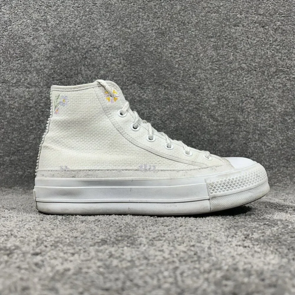 Converse CTAS Lift A05068C Women’s Sz 8.5 White Autumn Embroidery Platform Shoes