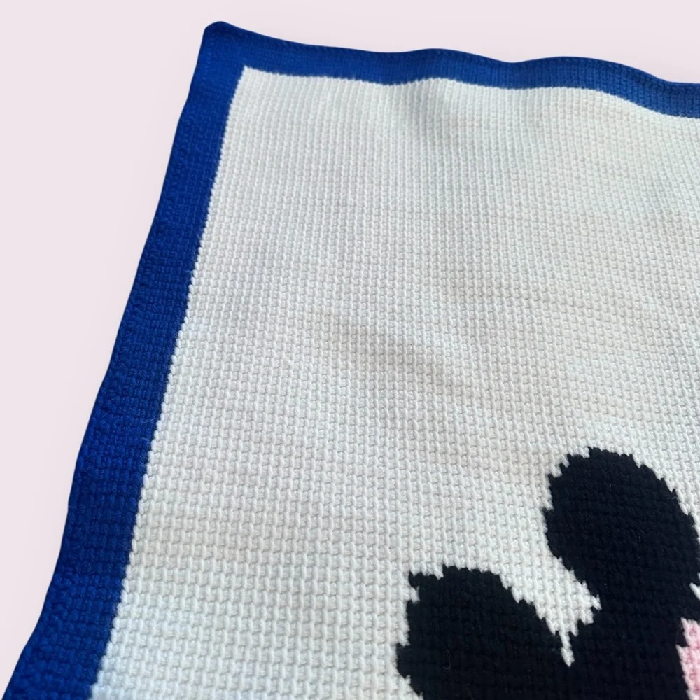 Vintage Handmade Mickey & Minnie Mouse Crochet Knit Blanket Throw Decor 40 x 47