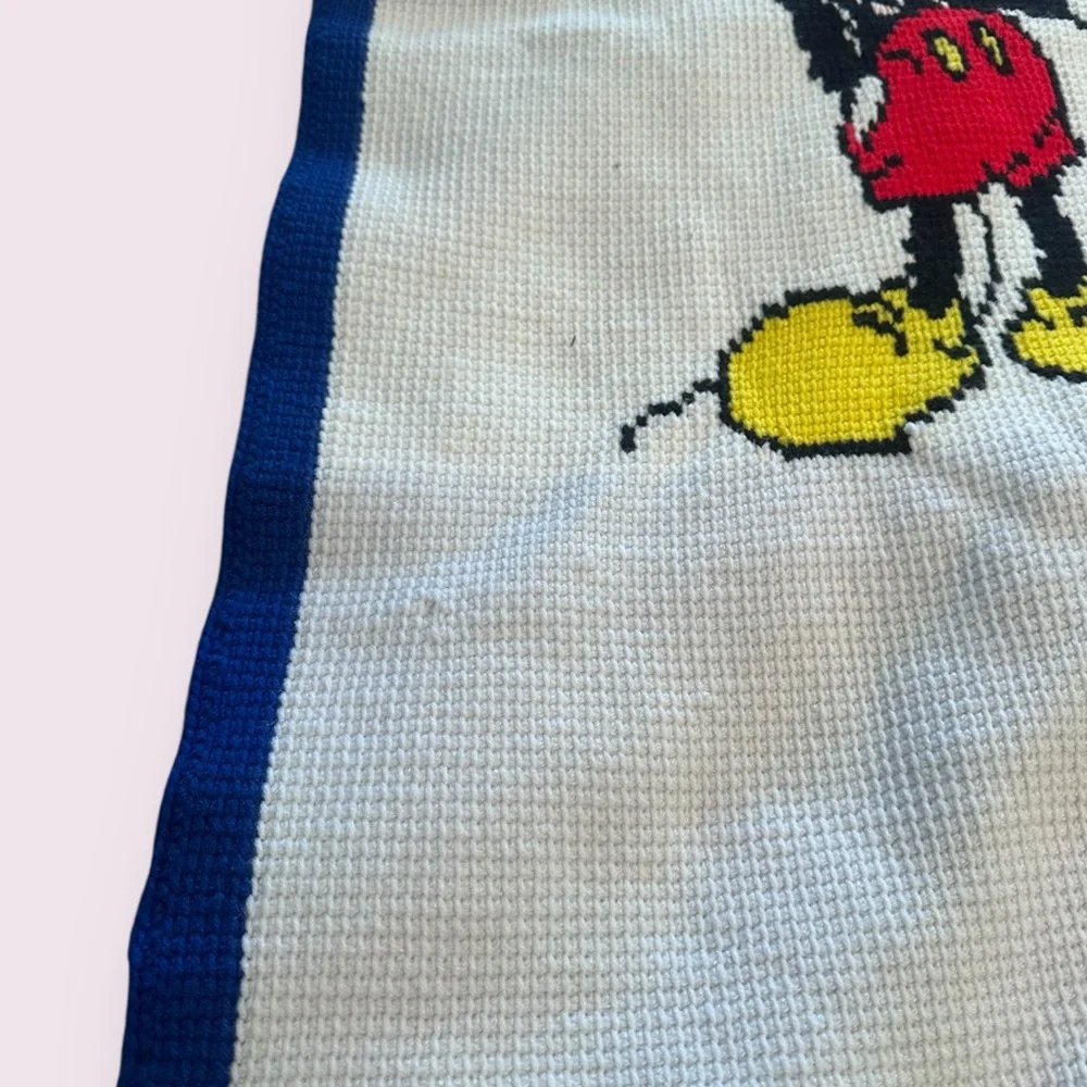 Vintage Handmade Mickey & Minnie Mouse Crochet Knit Blanket Throw Decor 40 x 47