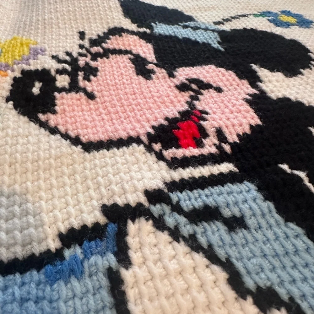 Vintage Handmade Mickey & Minnie Mouse Crochet Knit Blanket Throw Decor 40 x 47