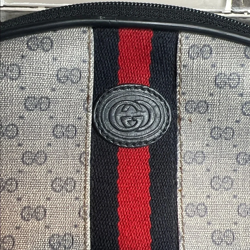 Gucci Vintage 70's Gucci Monogram GG Blue Coated Canvas Cosmetic Pouch