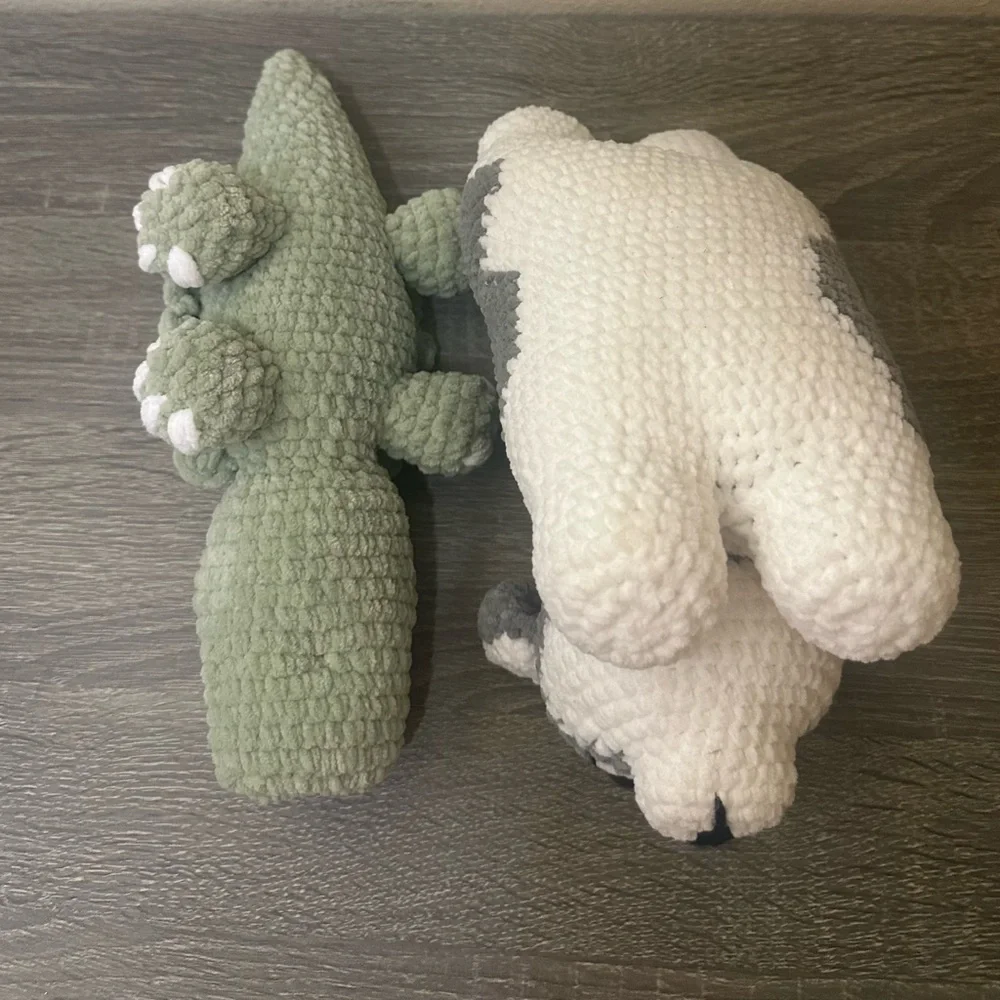 Set Of Two Handmade Crochet Plush Alligator & Cat Stuffed Animal Play Toy