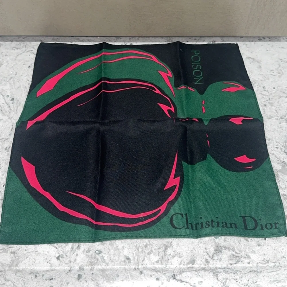 Christian Dior Vintage 1990s Poison Petite Silk Scarf Green Pink AUTHENTIC