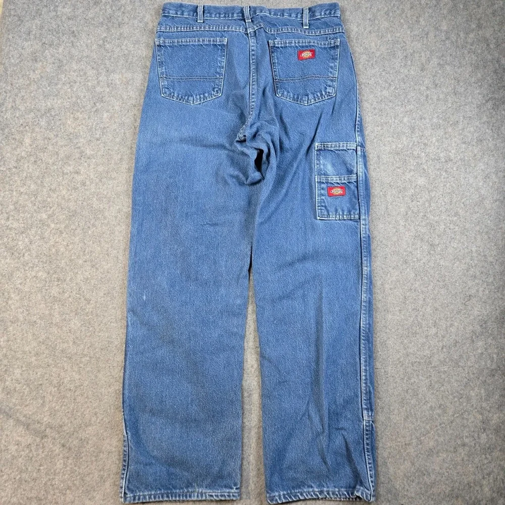 VTG Dickies Double Knee Jeans Mens‎ 36x33 Blue Denim Y2K Skater Baggy Workwear