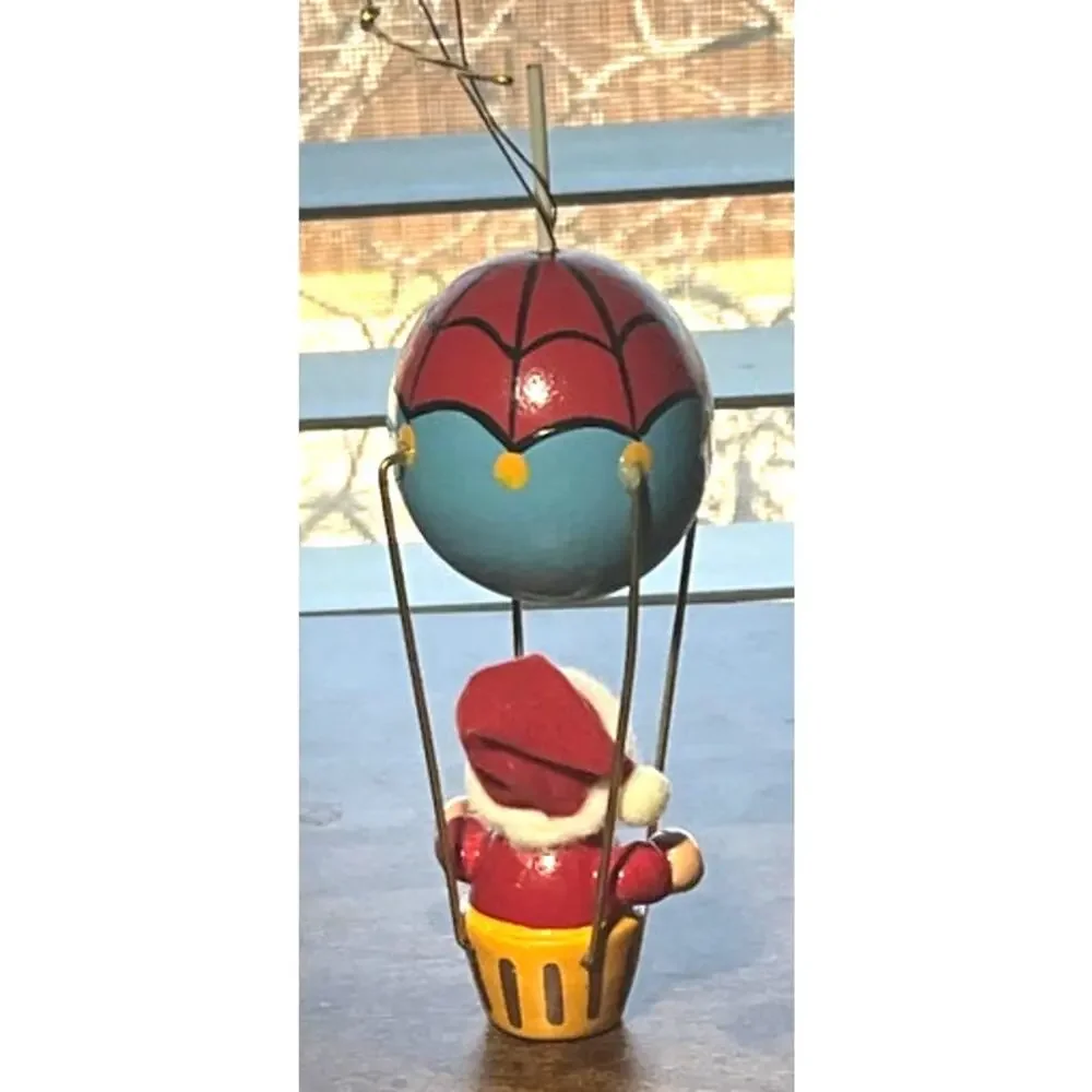 Vintage Avon Gallery Orginals Wooden Christmas Ornament Santa Hot Air Balloon