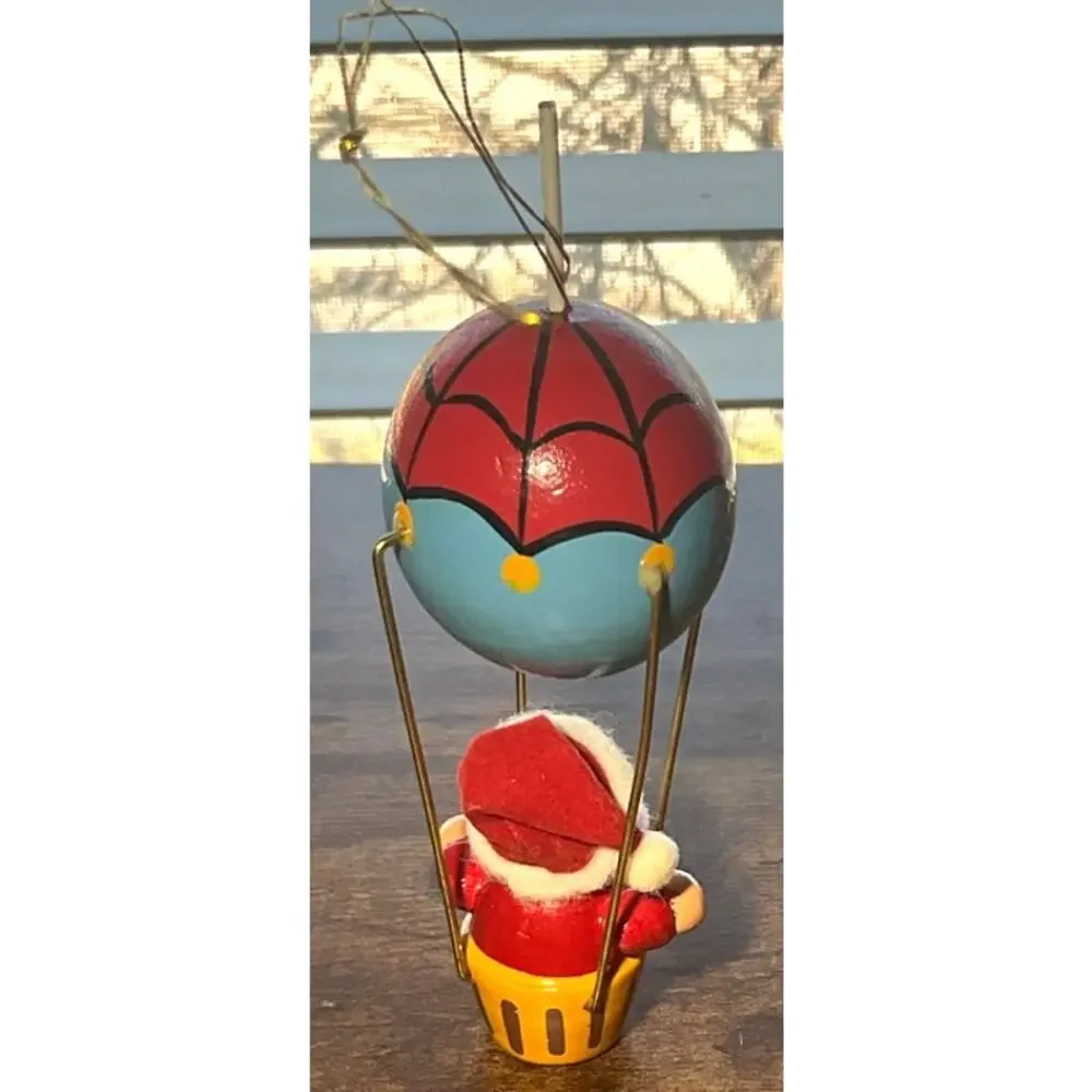 Vintage Avon Gallery Orginals Wooden Christmas Ornament Santa Hot Air Balloon