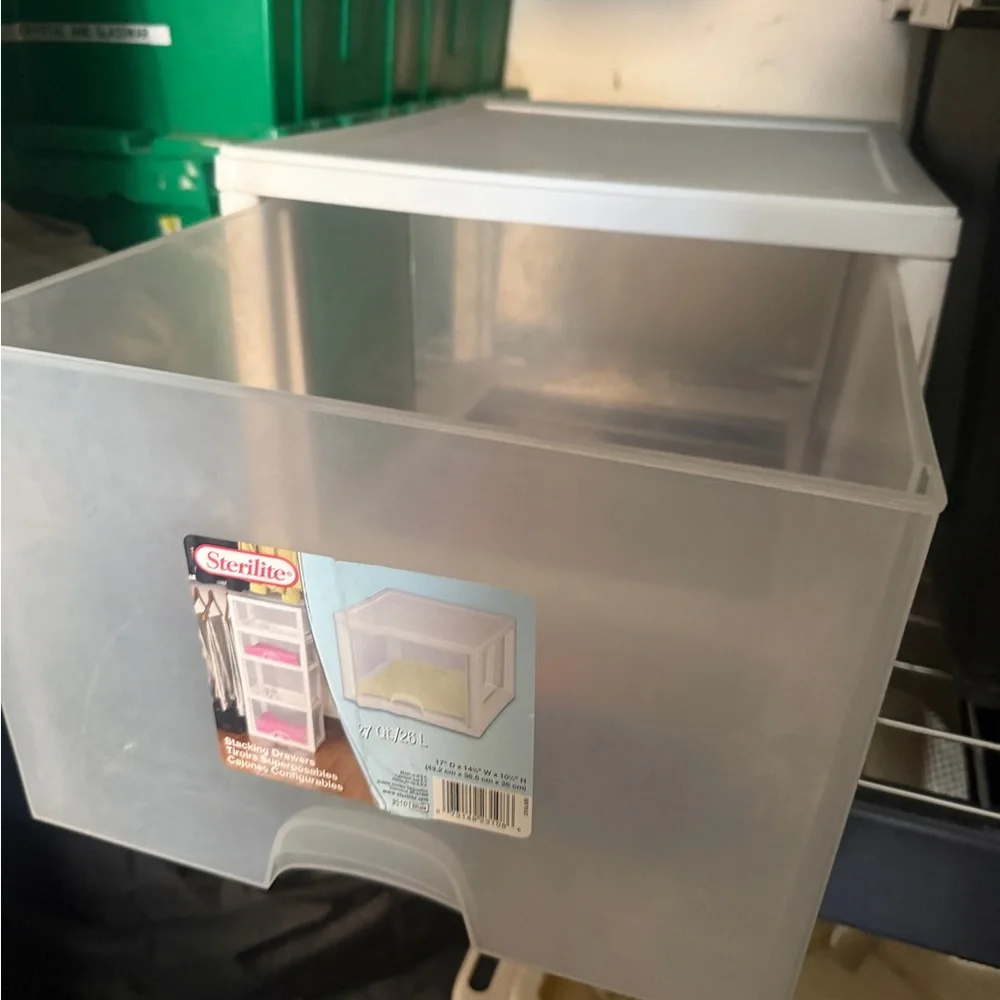 Sterilite Clear Storage Drawer 27qt stackable white drawer storage bin closet