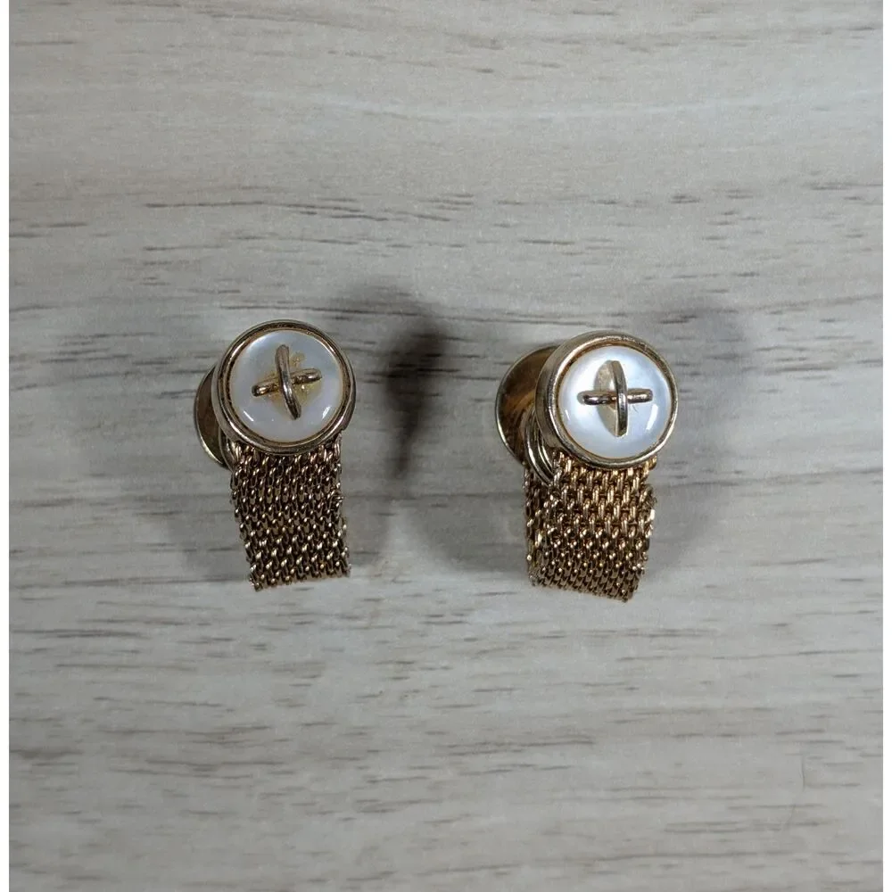 Vintage Swank Gold Tone Mesh Chain Double Sided Cufflinks